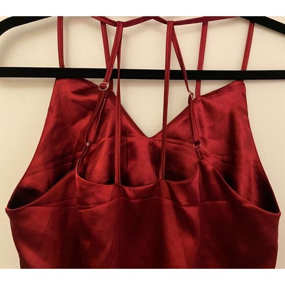 Burgundy Satin Adjustable Cross Straps Cinched Romper Women's Sz Medium - Picture 11 of 14